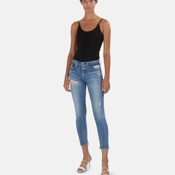 Moussy Vintage Jeans Size 24 Lindsay Skinny Cropped Jeans Light Blue Frayed Hem - Picture 1 of 11